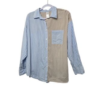 Anko Striped 100% Cotton Oversized Button Down Shirt Long Sleeve Women's S